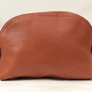 Sienna Orange LONGCHAMP Pebbled Leather Cosmetic Makeup Zip Up Bag